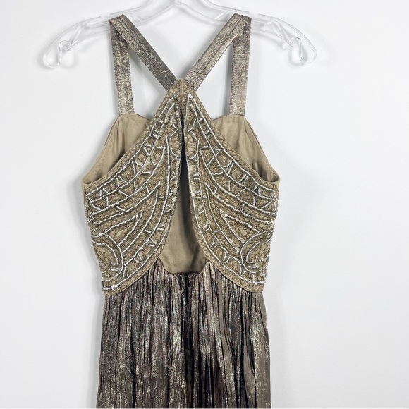 Thakoon Runway Sleeveless Embroidered Metallic Swingy Midi Dress Bronze - Picture 9 of 10